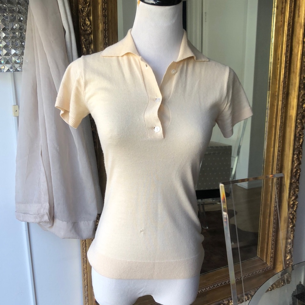 ALC 100% cashmere Cream Short Sleeve Polo Top size Xs